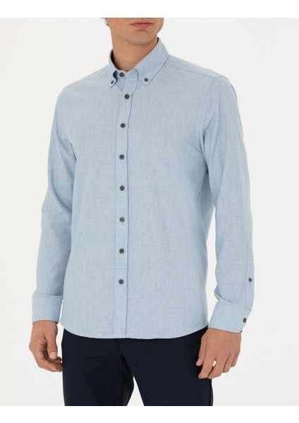 Erkek Mavi Regular Fit Uzun Kollu Gömlek 50275625-VR036
