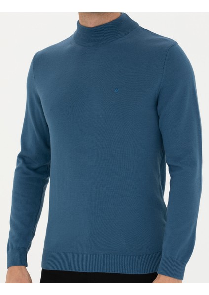 Erkek Kobalt Slim Fit Yarım Balıkçı Yaka Basic Triko Kazak 50276161-VR077