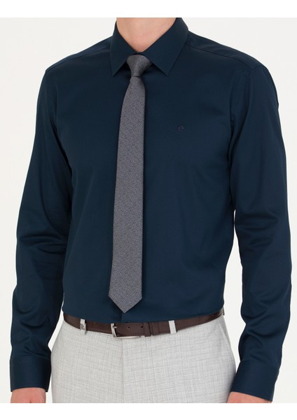 Erkek Lacivert Slim Fit Uzun Kollu Basic Gömlek 50277147-VR033