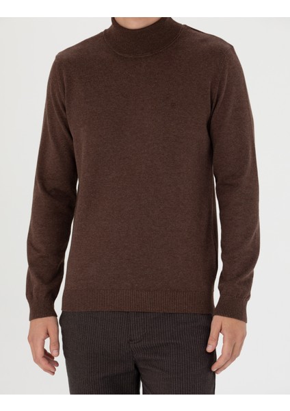 Erkek Kahverengi Slim Fit Balıkçı Yaka Basic Triko Kazak 50276162-VR158