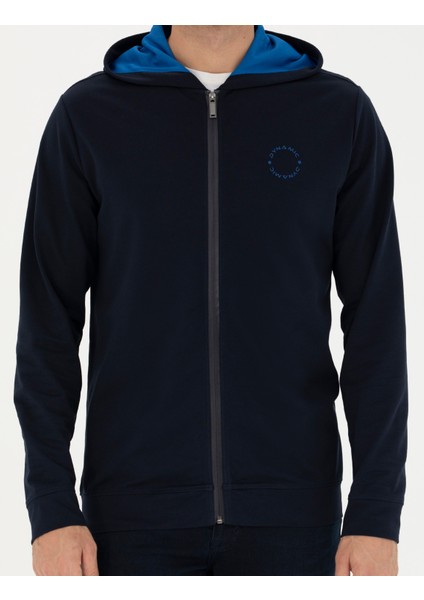 Erkek Lacivert Regular Fit Kapüşonlu Örme Hırka 50275989-VR033