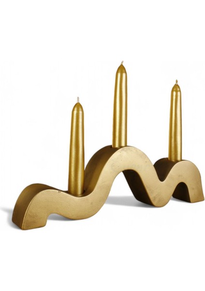 Altın Eskitme Mumluk Şamdan Ince Mum Uyumlu Model 13