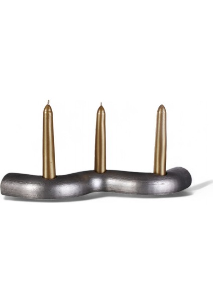 Altın Mumluk Şamdan Ince Mum Uyumlu Model 14