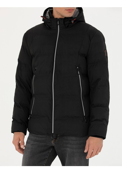 Erkek Siyah Kapüşonlu Şişme Spor Mont 50275486-VR046