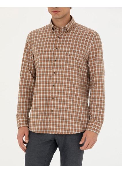Erkek Kahverengi Regular Fit Uzun Kollu Gömlek 50274597-VR029