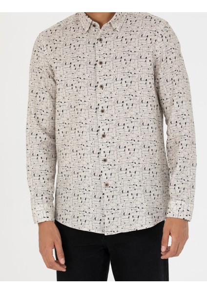 Erkek Bej Slim Fit Uzun Kollu Gömlek 50276009-VR011