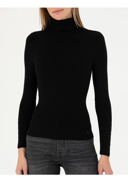 Kadın Siyah Ex. Slim Fit Balıkçı Yaka Kazak 50276230-VR046