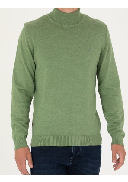 Erkek Koyu Yeşil Melanj Slim Fit Balıkçı Yaka Basic Triko Kazak 50276162-VR127