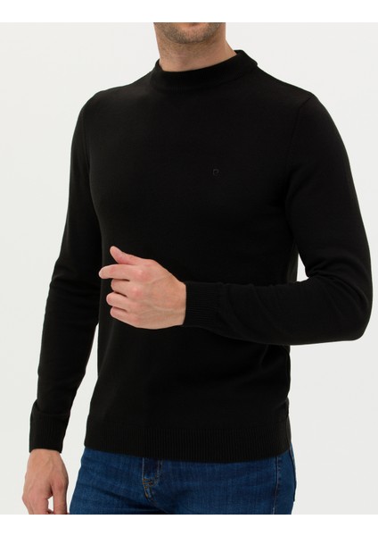 Erkek Siyah Slim Fit Yarım Balıkçı Yaka Basic Triko Kazak 50276158-VR046