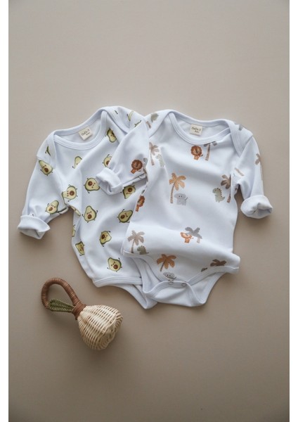 Organik Pamuk 2 Li Set Avakado ve Safari Desenli Bebek Zıbını