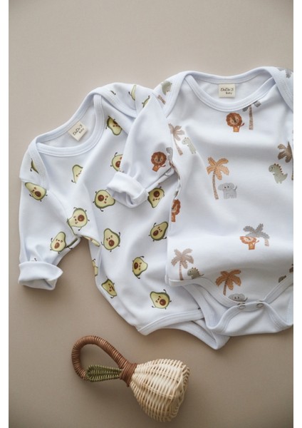 Organik Pamuk 2 Li Set Avakado ve Safari Desenli Bebek Zıbını modelleri