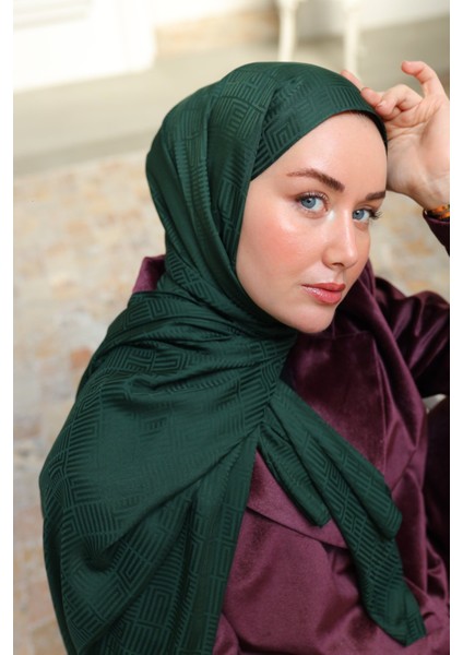 Labirent Desen Jakarlı Deluxe Şal - Zümrüt