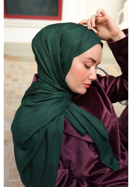 Labirent Desen Jakarlı Deluxe Şal - Zümrüt