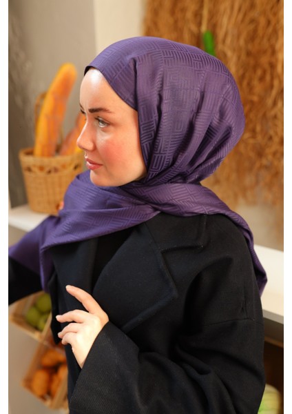 Labirent Desen Jakarlı Deluxe Şal - Mor