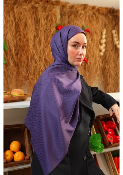 Labirent Desen Jakarlı Deluxe Şal - Mor modelleri