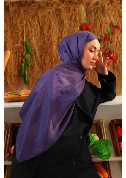 Labirent Desen Jakarlı Deluxe Şal - Mor indirimleri