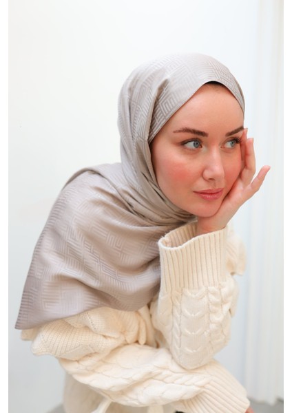 Labirent Desen Jakarlı Deluxe Şal - Kum Beji