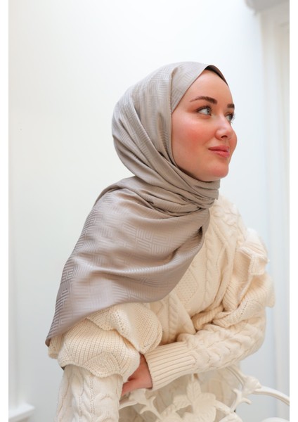 Labirent Desen Jakarlı Deluxe Şal - Kum Beji indirimleri