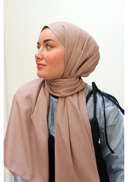 Labirent Desen Jakarlı Deluxe Şal - Pudra