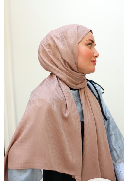 Labirent Desen Jakarlı Deluxe Şal - Pudra