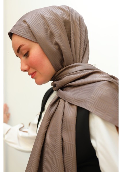 Labirent Desen Jakarlı Deluxe Şal - Vizon