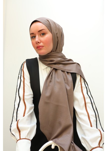 Labirent Desen Jakarlı Deluxe Şal - Vizon fırsatları