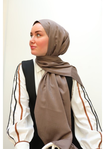 Labirent Desen Jakarlı Deluxe Şal - Vizon indirimleri