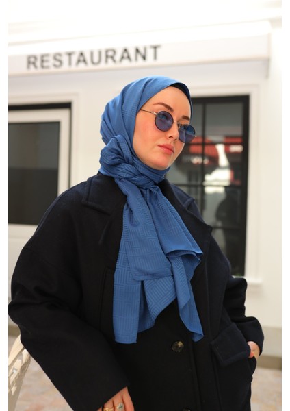 Labirent Desen Jakarlı Deluxe Şal - Indigo fiyatları