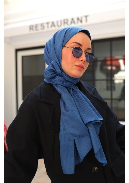 Labirent Desen Jakarlı Deluxe Şal - Indigo modelleri