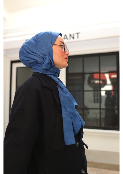 Labirent Desen Jakarlı Deluxe Şal - Indigo fırsatları