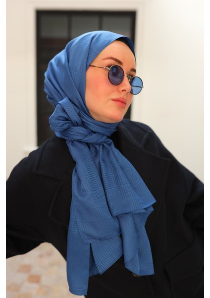 Labirent Desen Jakarlı Deluxe Şal - Indigo indirimleri