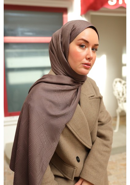 Labirent Desen Jakarlı Deluxe Şal - Koyu Vizon fiyatları