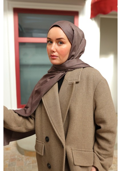 Labirent Desen Jakarlı Deluxe Şal - Koyu Vizon modelleri