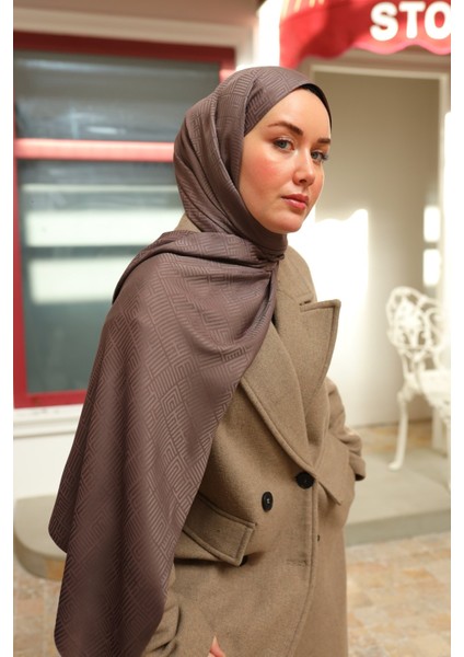 Labirent Desen Jakarlı Deluxe Şal - Koyu Vizon indirimleri