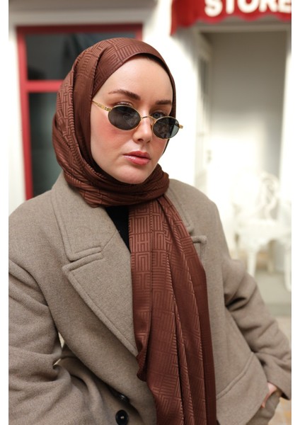 Labirent Desen Jakarlı Deluxe Şal - Kahverengi fiyatları