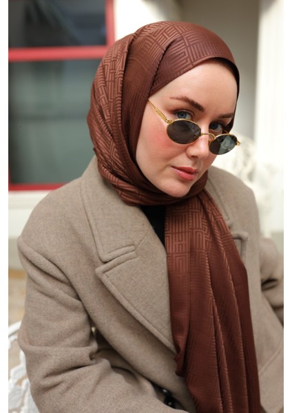 Labirent Desen Jakarlı Deluxe Şal - Kahverengi fırsatları