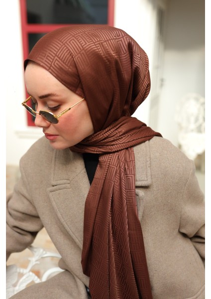 Labirent Desen Jakarlı Deluxe Şal - Kahverengi indirimleri