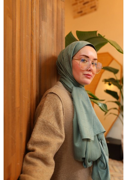 Labirent Desen Jakarlı Deluxe Şal - Çağla Yeşili indirimleri