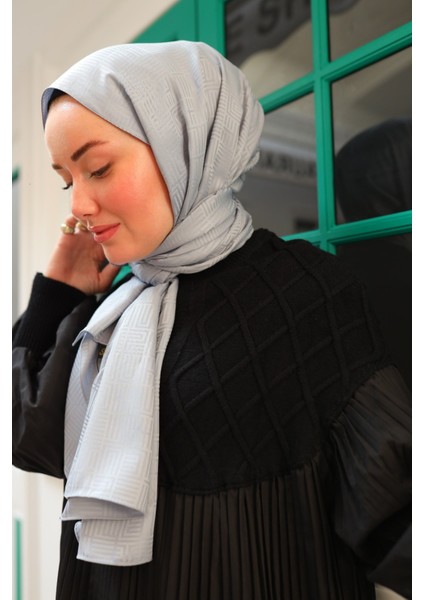 Labirent Desen Jakarlı Deluxe Şal - Gümüş fiyatları