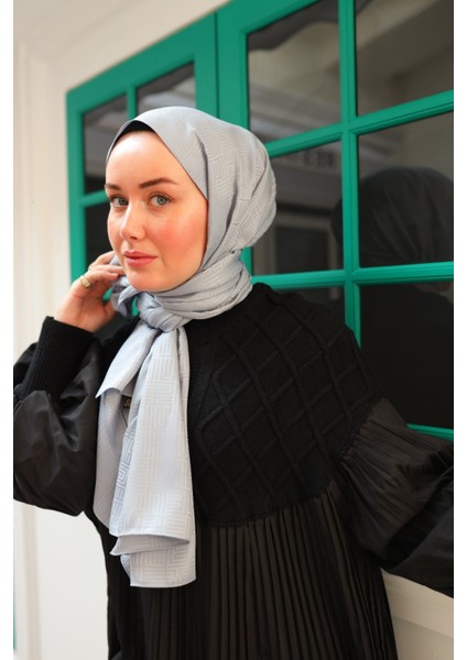 Labirent Desen Jakarlı Deluxe Şal - Gümüş modelleri