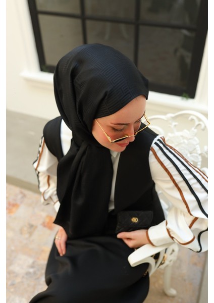 Labirent Desen Jakarlı Deluxe Şal - Siyah fiyatları