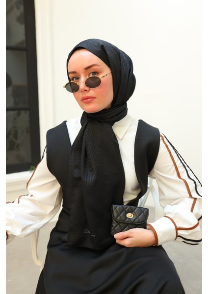 Labirent Desen Jakarlı Deluxe Şal - Siyah modelleri