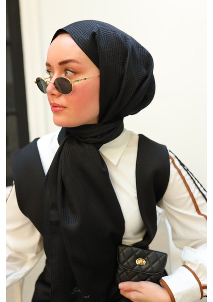 Labirent Desen Jakarlı Deluxe Şal - Siyah fırsatları