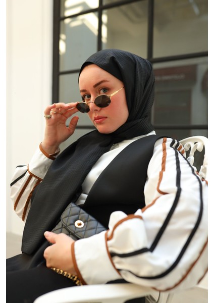 Labirent Desen Jakarlı Deluxe Şal - Siyah indirimleri