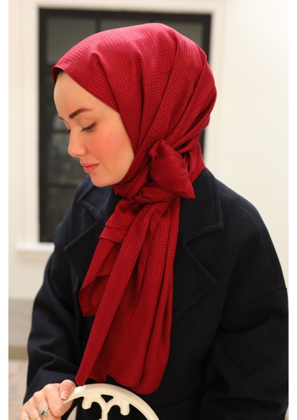 Labirent Desen Jakarlı Deluxe Şal - Bordo