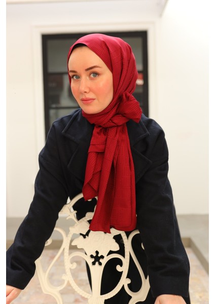 Labirent Desen Jakarlı Deluxe Şal - Bordo fiyatları