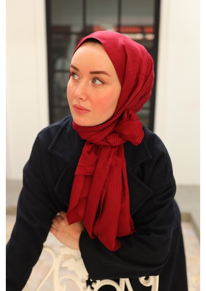 Labirent Desen Jakarlı Deluxe Şal - Bordo modelleri