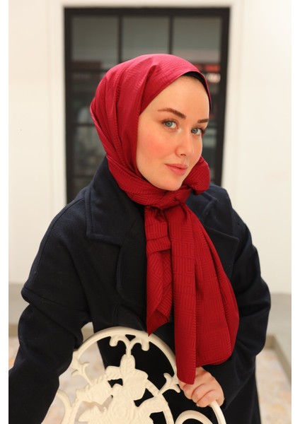 Labirent Desen Jakarlı Deluxe Şal - Bordo fırsatları