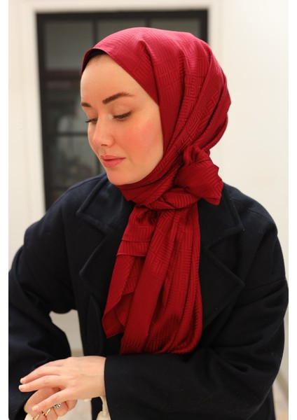 Labirent Desen Jakarlı Deluxe Şal - Bordo indirimleri