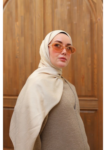 Labirent Desen Jakarlı Deluxe Şal - Bej fiyatları